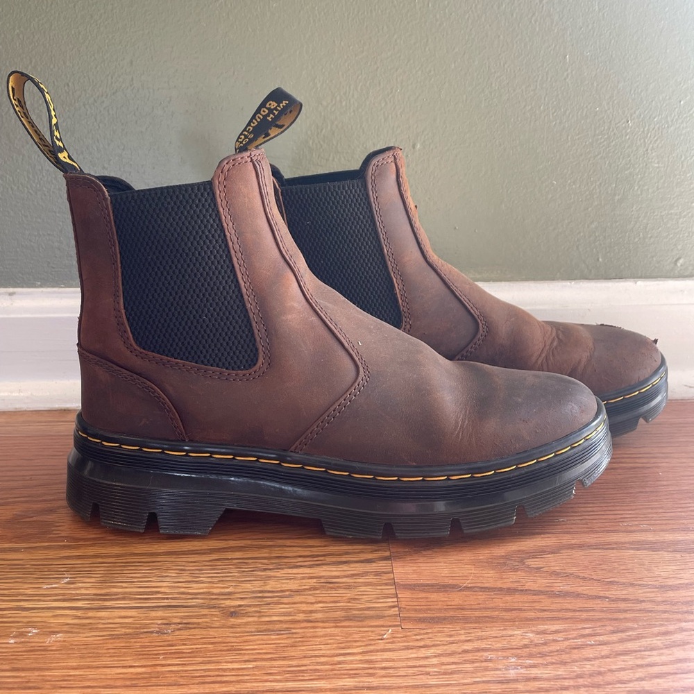 Dr. Martens Brown Leather  Boots with Black Elastic Panels